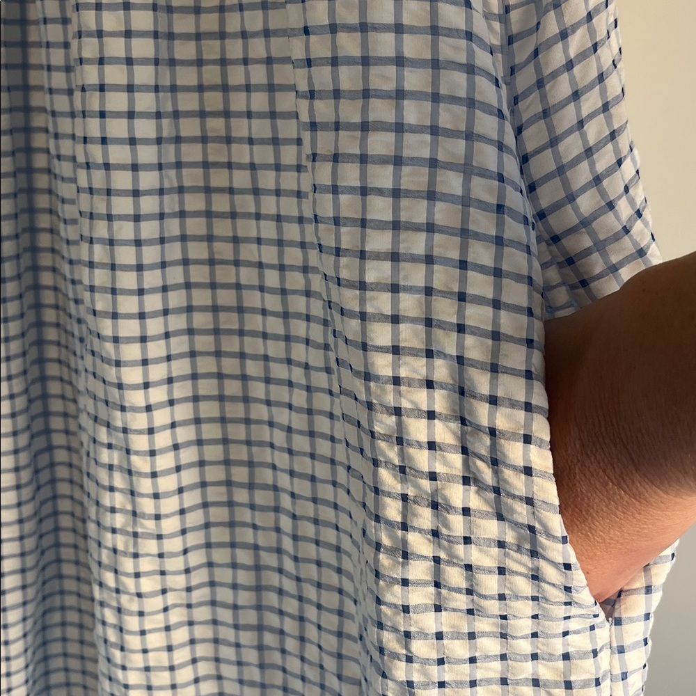 THML White & Blue Gingham Mini Dress with Multicolor Floral Embroidery - Picture 5 of 8